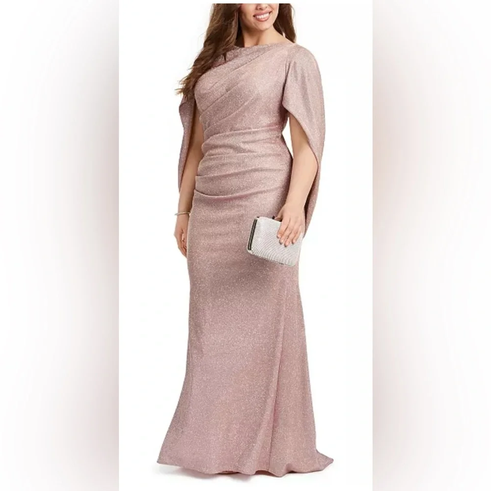 Betsy & Adam's plus size gown pink, gold shimmer! Formal wedding, Like new! - Picture 3 of 10